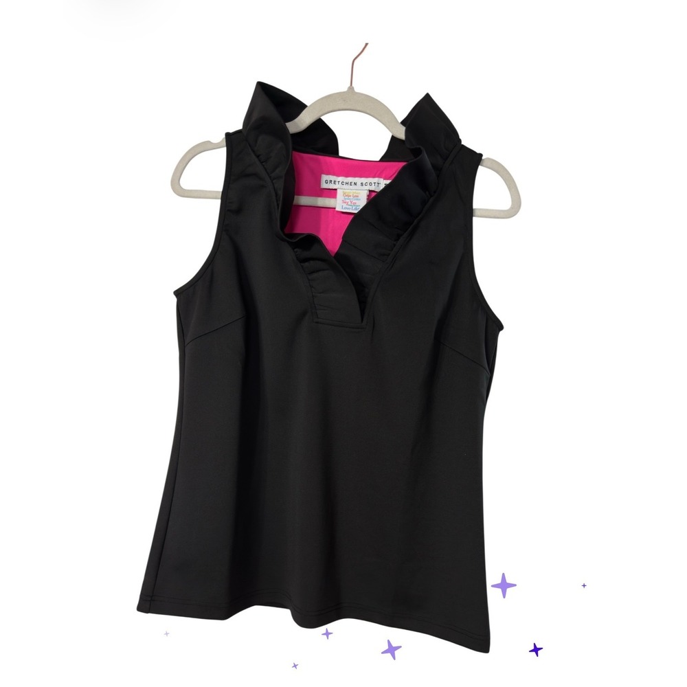 Gretchen Scott Womens Black Ruffle Collar Split Neck Top Size M(TXA982) - Picture 2 of 5